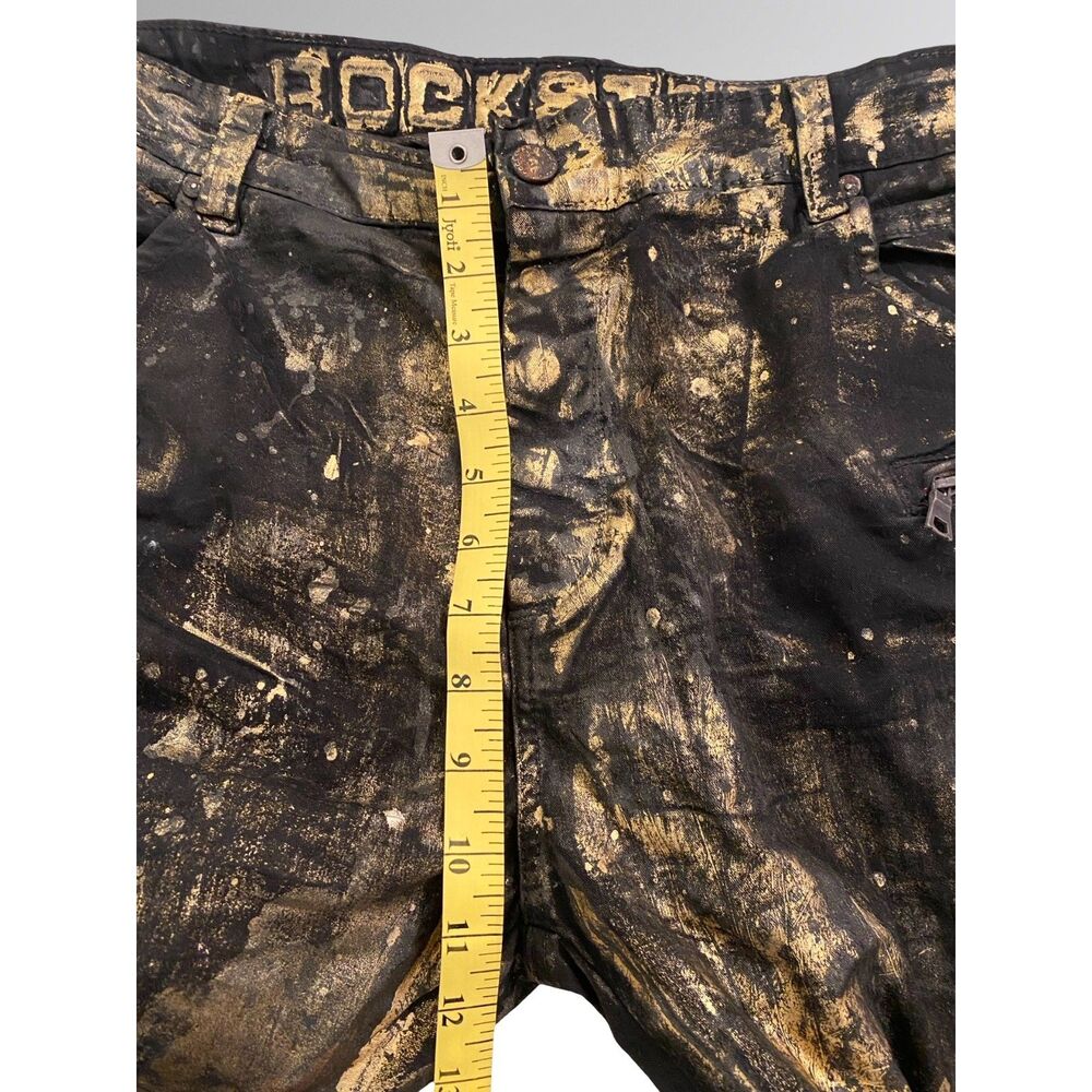 Rockstar Original Men's Gold Metallic Biker Moto Jeans 44 Button Fly Streetwear - Picture 9 of 12